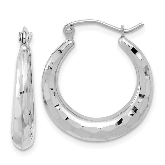 14k White Gold Polished Diamond-cut Hoop Earrings,All Products : American Fashion Style Bags On Sale